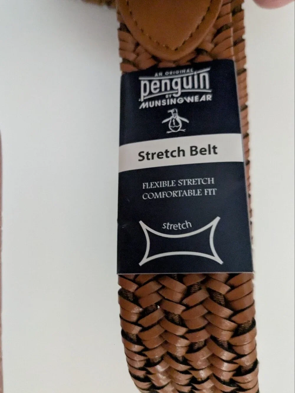 New Original Penguin Braided Stretch Belt Men’s XL 42-44 Bonded Leather Brown